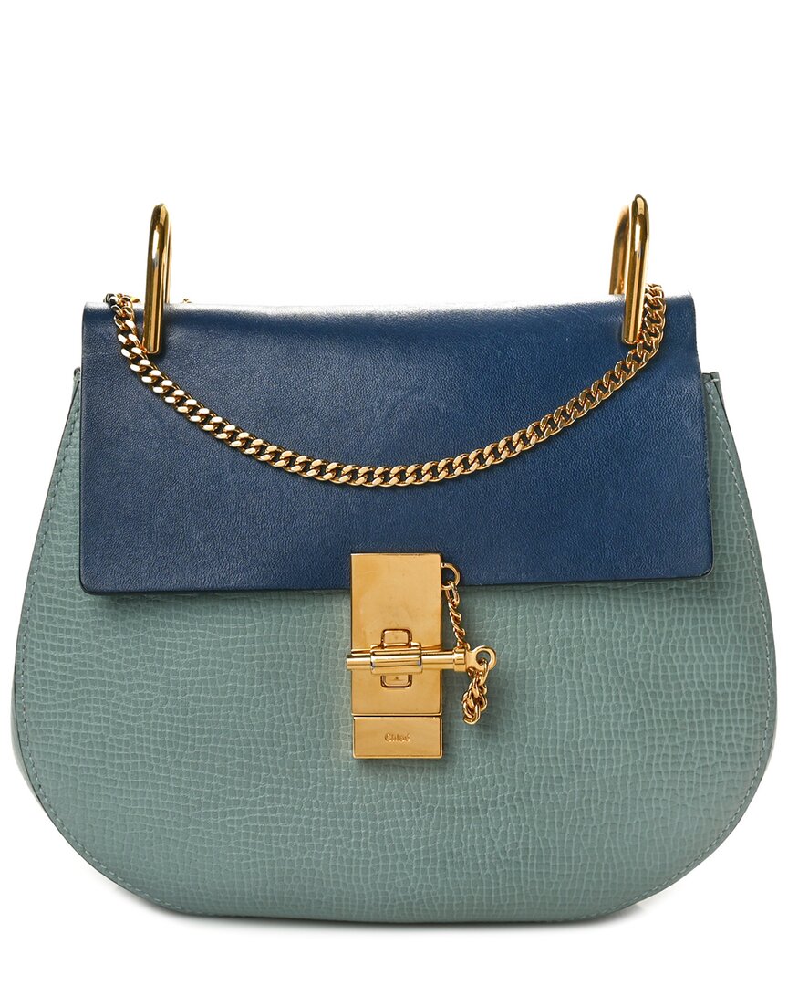 Chloé Blue Lambskin Lamb Leather Medium Bi-color Drew Shoulder Bag (authentic Pre-loved)