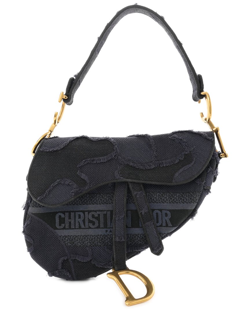 Dior Blue Trotter Denim Embroidered Camouflage Saddle Bag (authentic Pre- Loved)