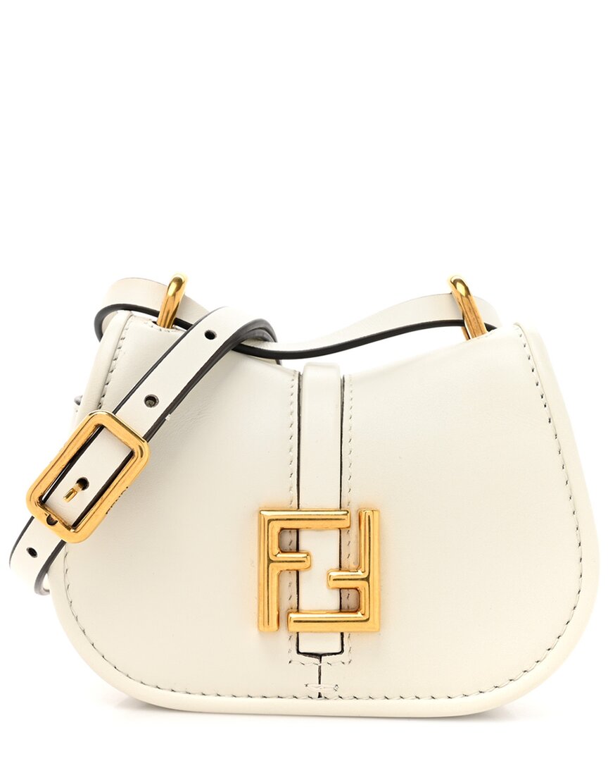 Fendi White Vitello Brenta Leather Cher Mini C'mon (authentic Pre-loved)
