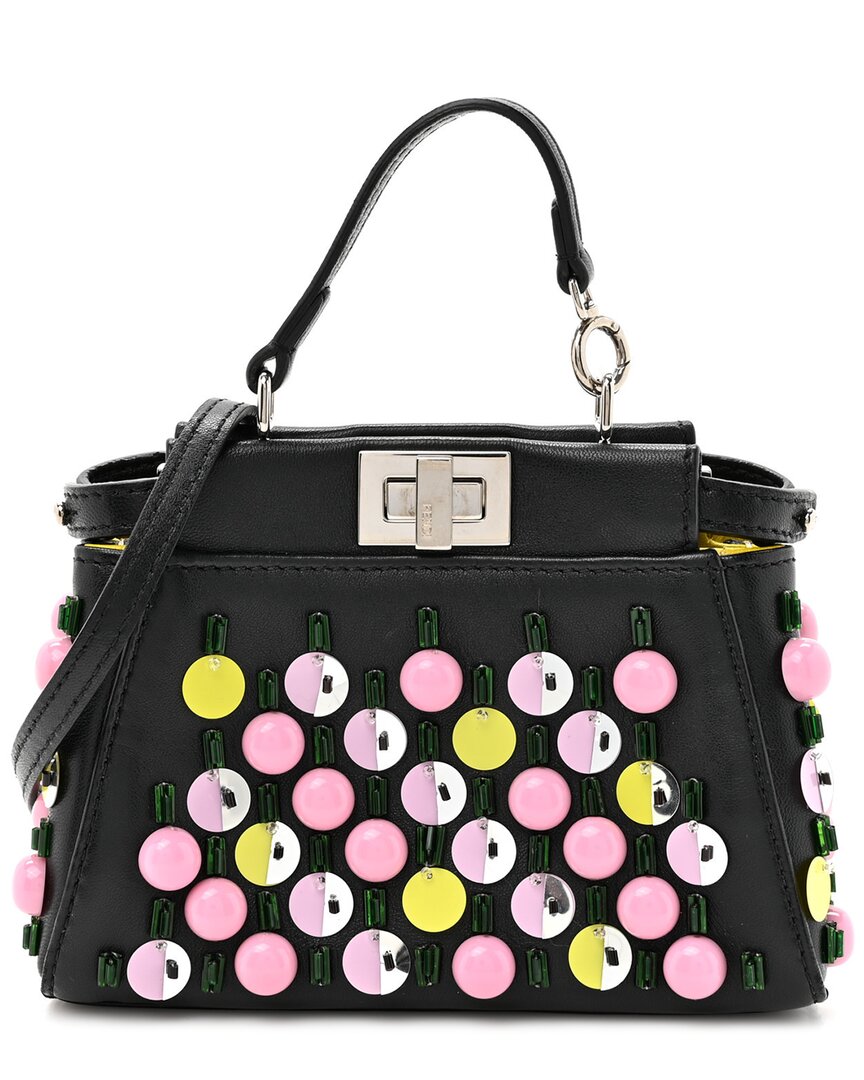 Fendi Black Nappa Leather Beaded Micro Peekaboo Iconic Satchel (authentic Pre- Loved)