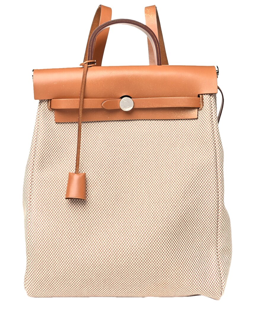 Pre-owned Hermes Hermès Natural Toile Canvas Vache Hunter Criss Viking Herbag A Dos Retourne  Backpack (authentic Pre