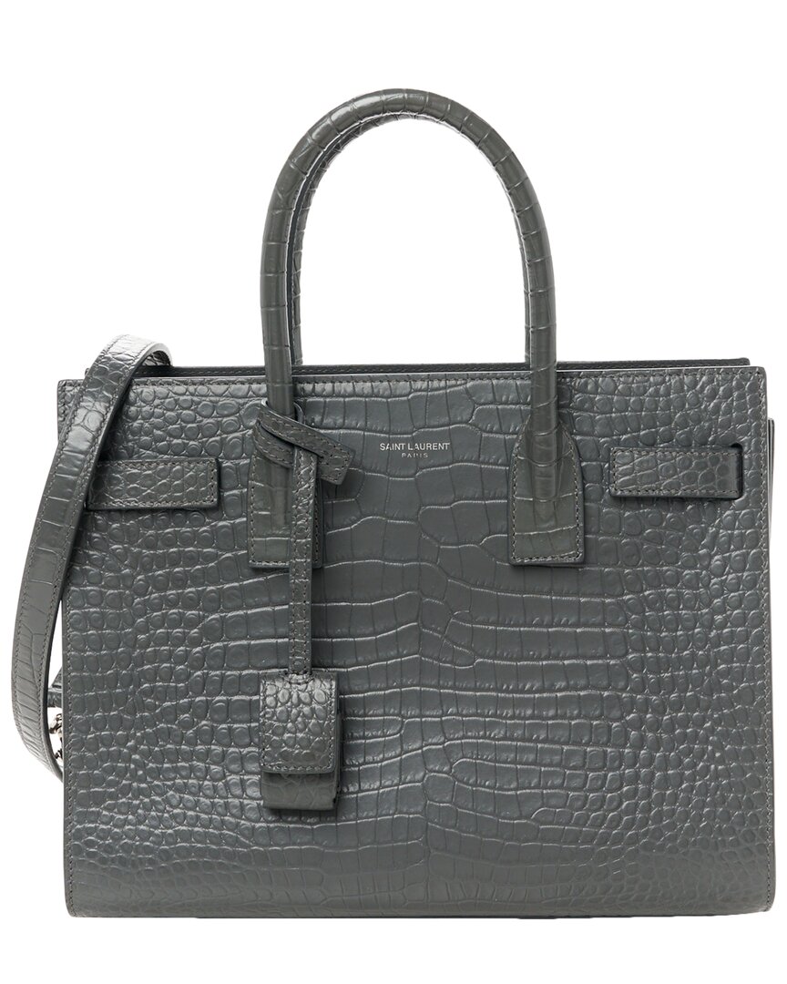 Saint Laurent New Stone Grey Croc-embossed Leather Sac De Jour (authentic Pre- Loved)
