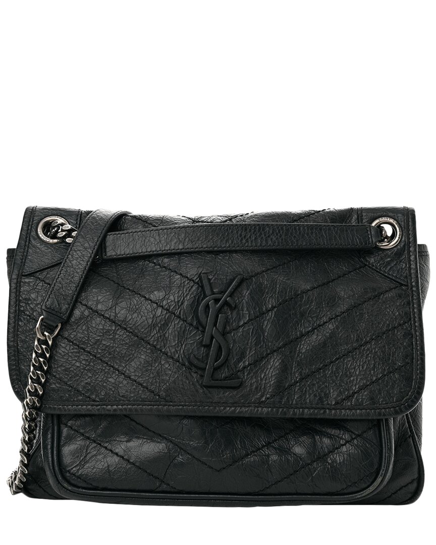Saint Laurent Asphalt Crinkled Calfskin Leather Monogram Medium Niki Chain  Satchel (authentic Pre-l