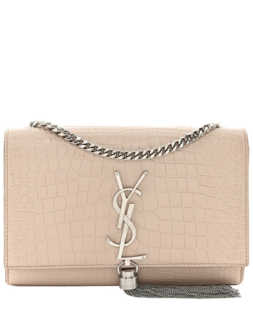 Saint Laurent Pink Croc-embossed Calfskin Leather Small Classic Monogram Kate  Tassel Satchel (authe