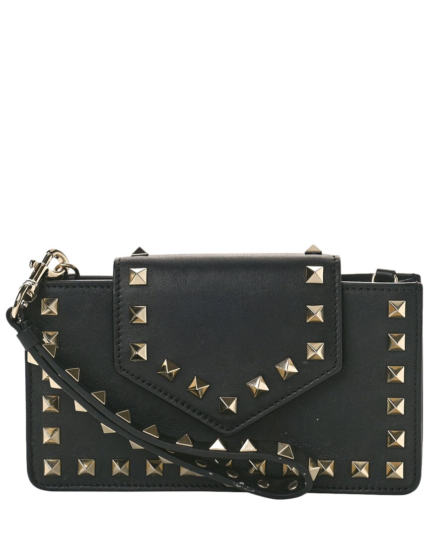 Valentino Garavani Valentino Black Smooth Leather Rockstud Phone Case (authentic Pre-loved)