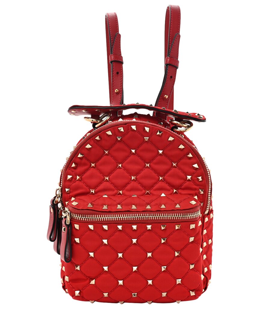 Valentino Garavani Valentino Red Nylon Quilted Mini Rockstud Spike Backpack (authentic Pre-loved)