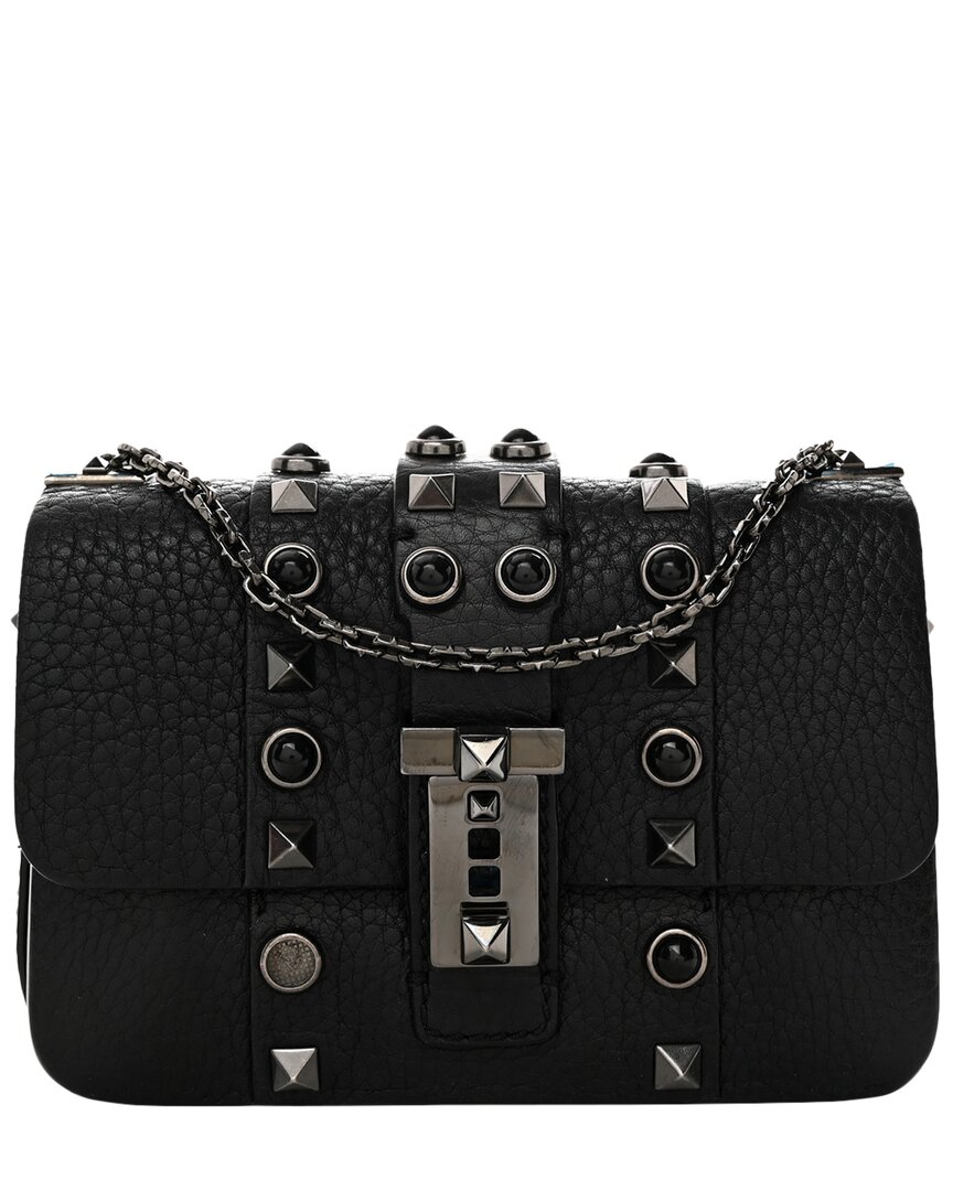 Valentino Black Grained Calfskin Leather B-rockstud Rolling Flap (authentic  Pre-loved) In Black