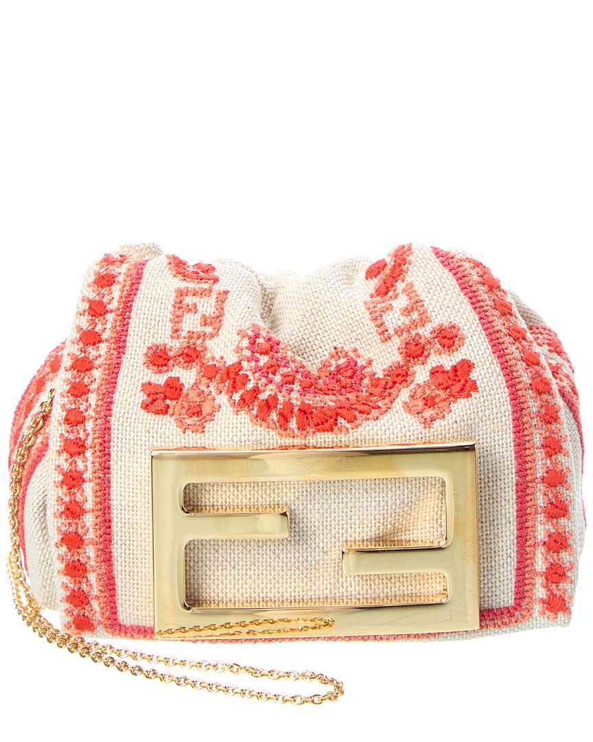 Fendi Mamma Baguette Nano Canvas Shoulder Bag In Sand