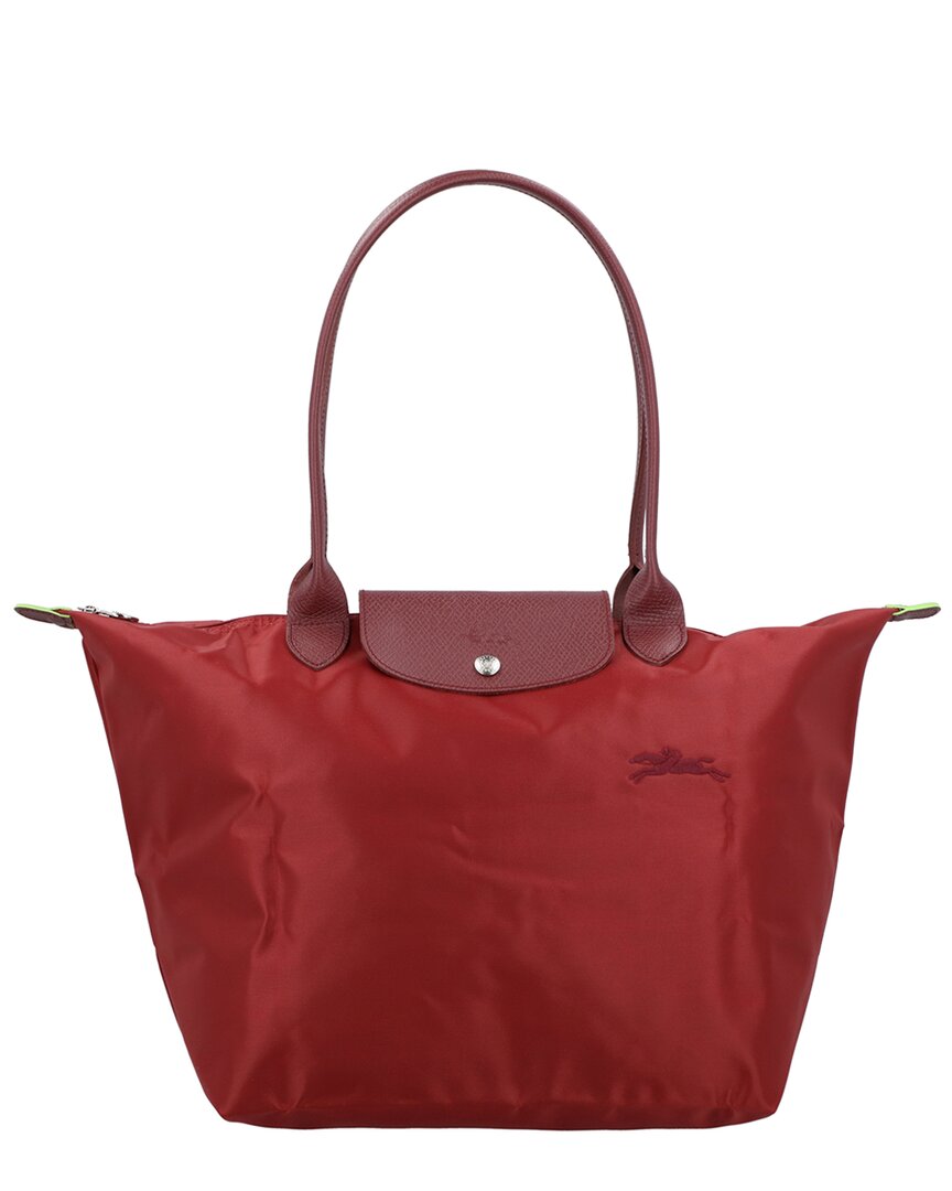 Longchamp Le Pliage Green Canvas Tote In Red