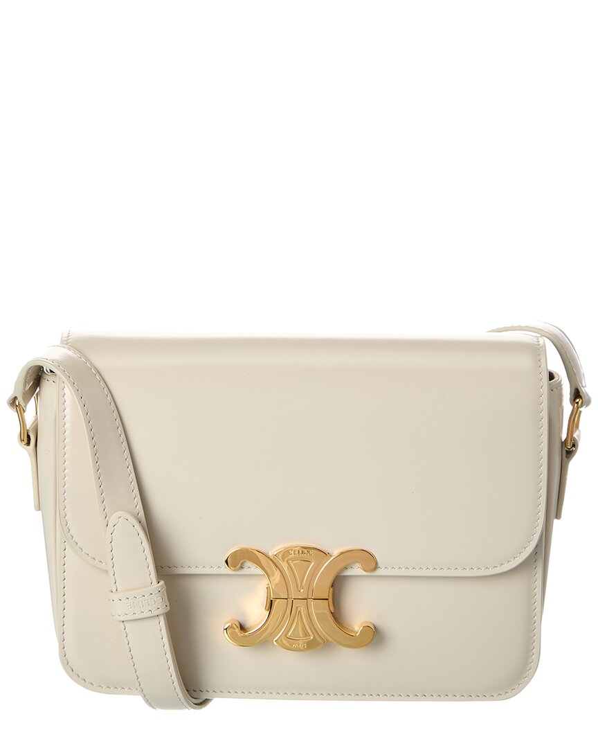 Celine Triomphe Leather Shoulder Bag In White