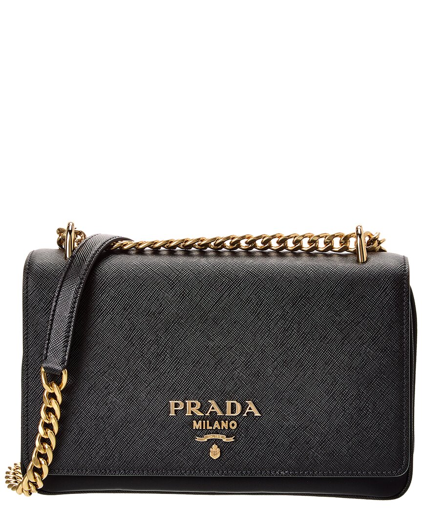 Prada Saffiano Leather & Nylon Crossbody In Black