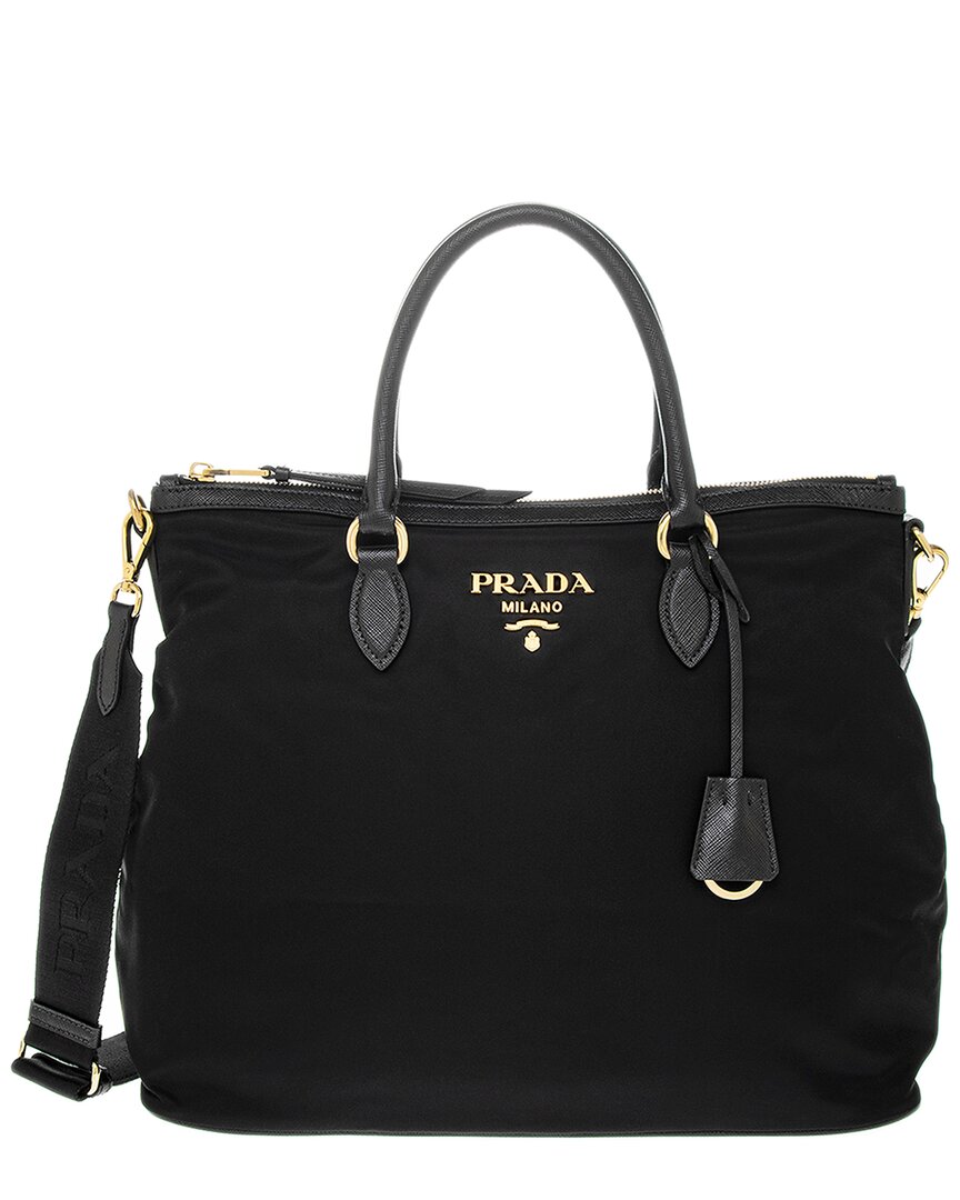 Prada Nylon & Saffiano Leather Shoulder Bag In Black