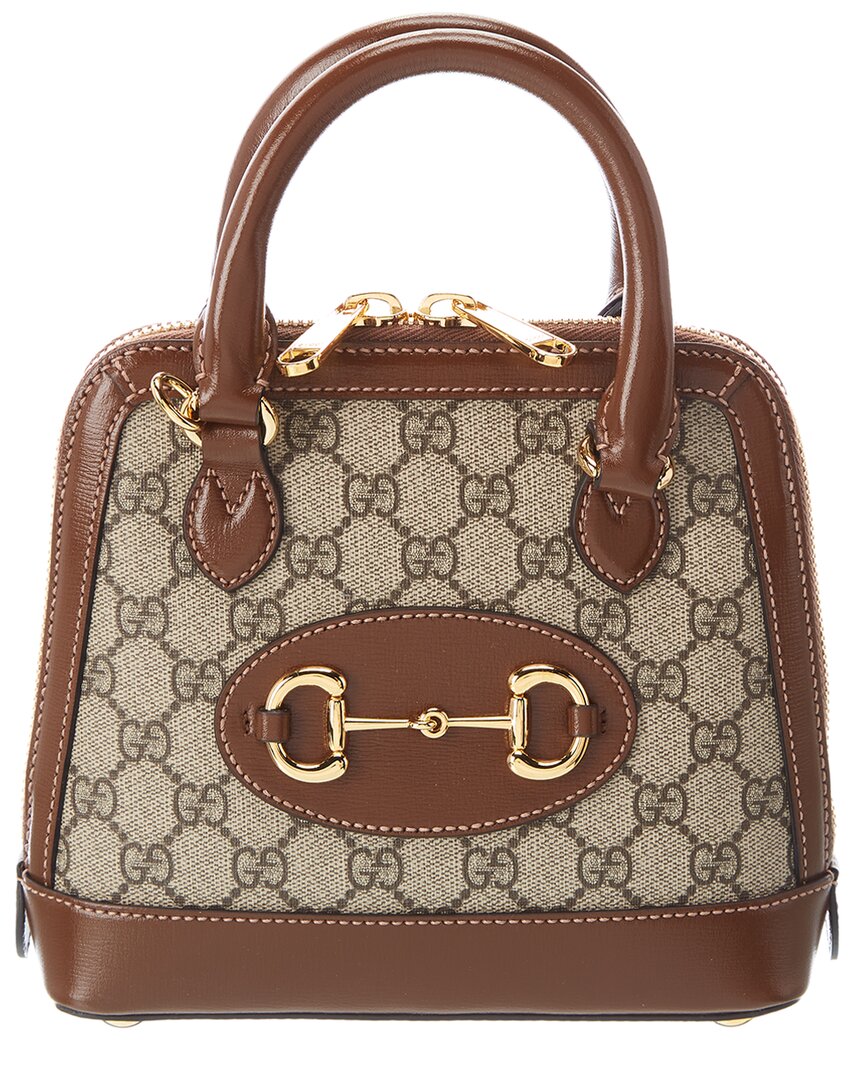 Shop Gucci Horsebit 1955 Mini Gg Supreme Canvas & Leather Top Handle Bag In Brown