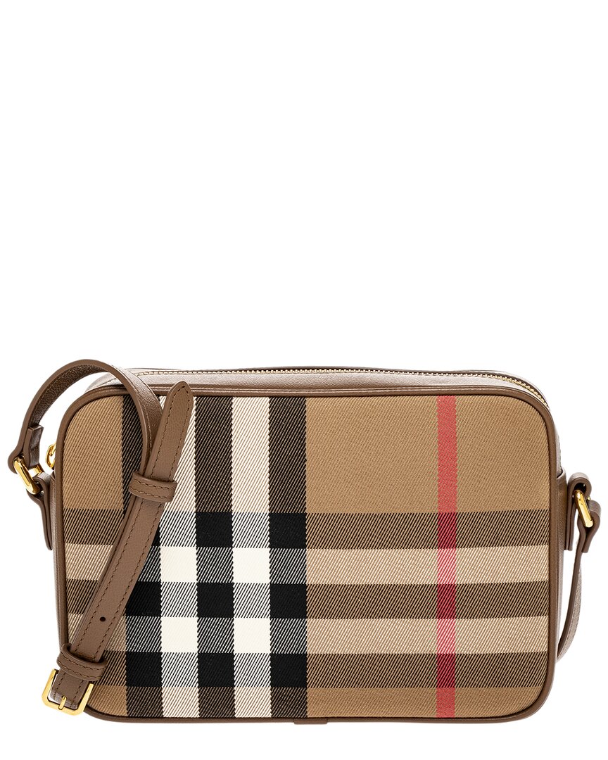 Burberry Check Canvas & Leather Shoulder Bag In Neutral