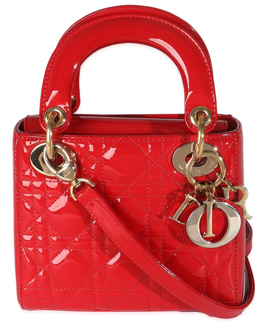 Dior Red Patent Leather Cannage Mini Lady (authentic Pre-loved) In Red