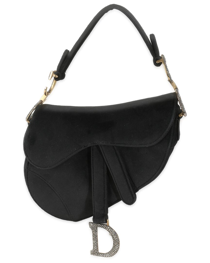 Dior Black Velvet Crystal Mini Saddle Bag (authentic Pre-loved) In Black