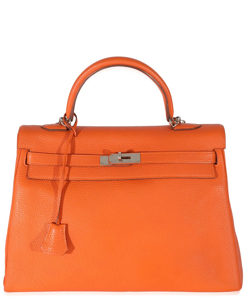 Pre-owned Hermes Hermès Orange Togo Retourne Leather Kelly 35 Phw (authentic Pre-loved)