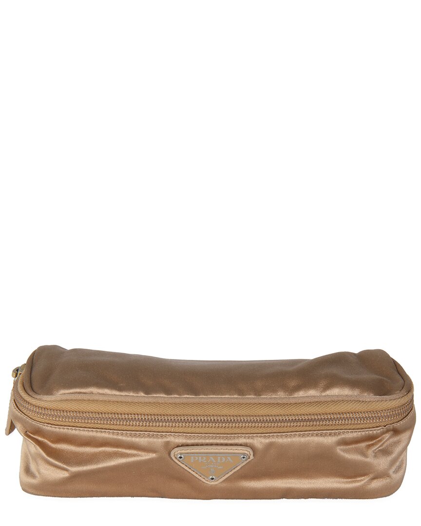 Prada Gold Satin Logo Cosmetic Pouch Case (authentic Pre-loved)