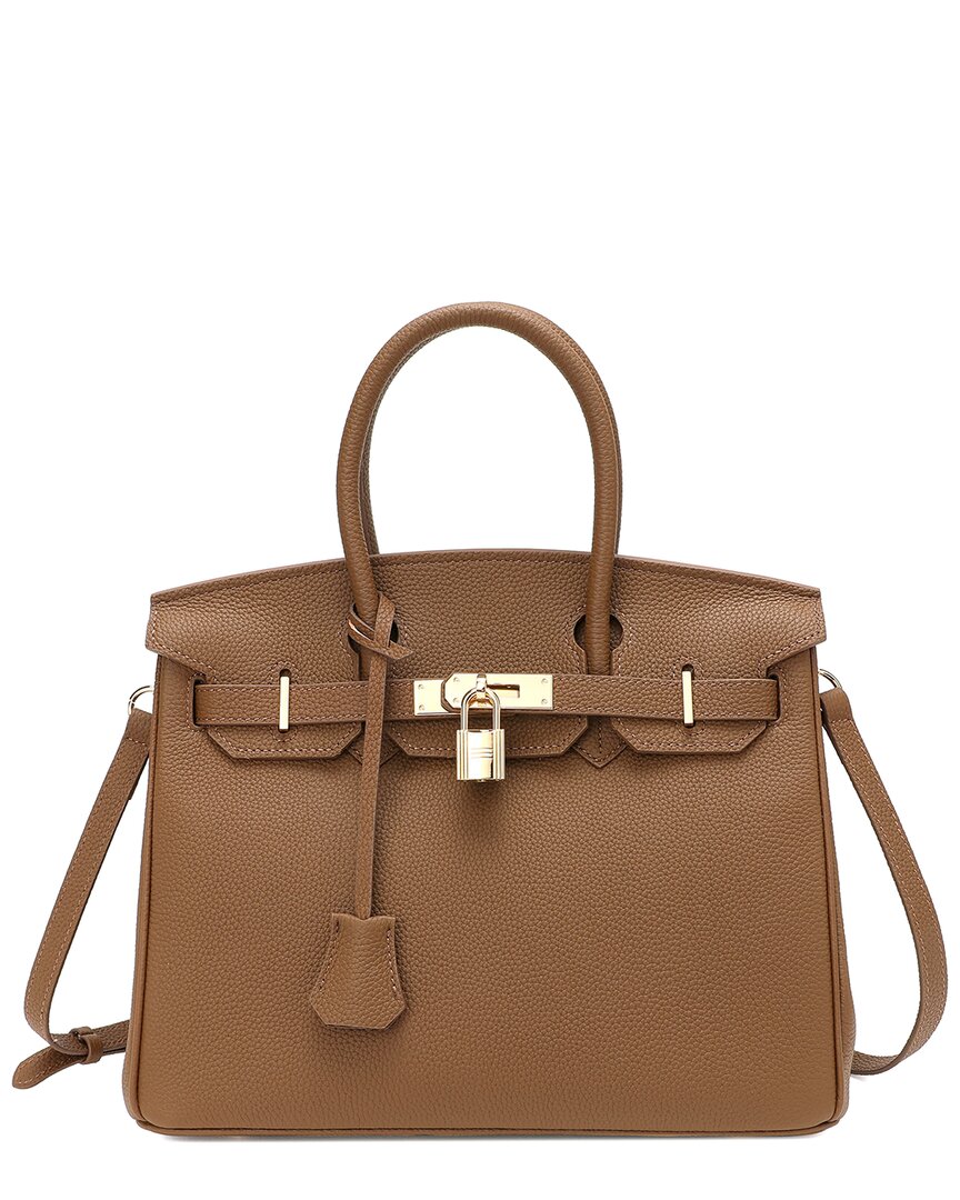 Tiffany & Fred Paris Top-grain Large Leather Satchel Shoulder Bag In Brown