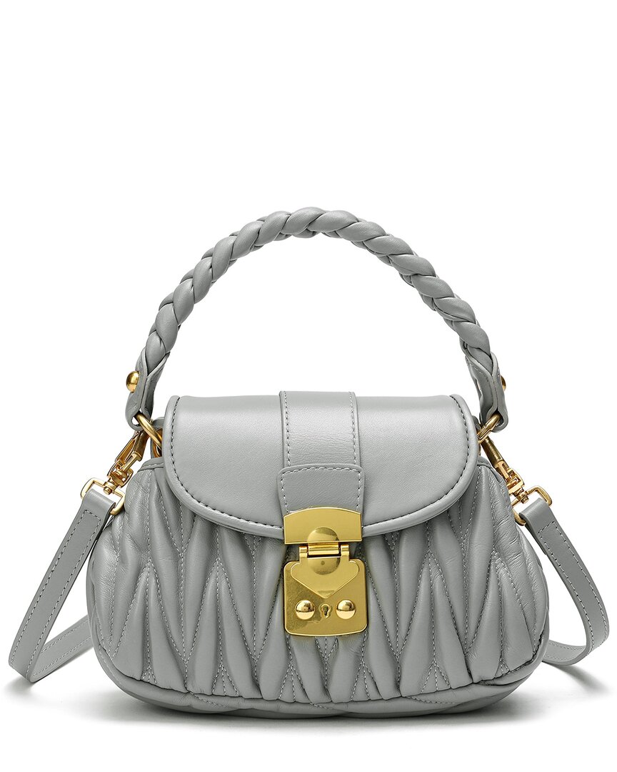 Tiffany & Fred Paris Pleated Leather Messenger Bag In Gray