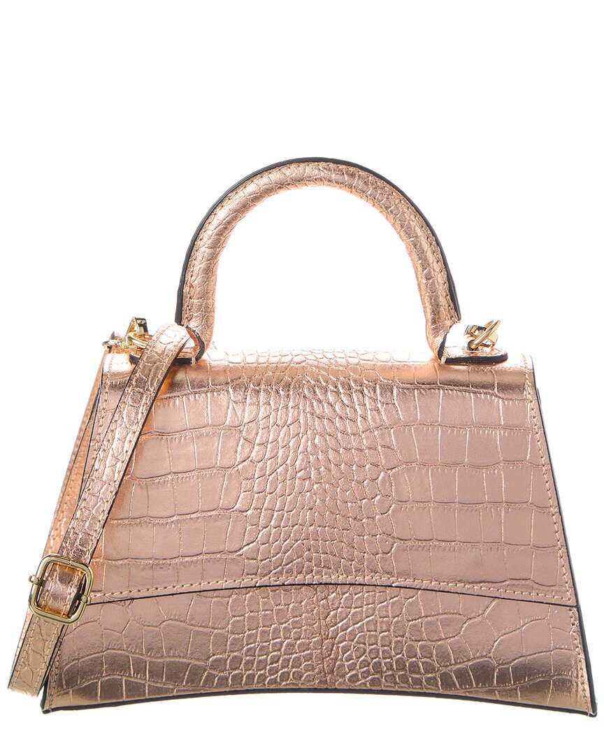 Persaman New York Penelope Croc-embossed Leather Top Handle Satchel In Gold