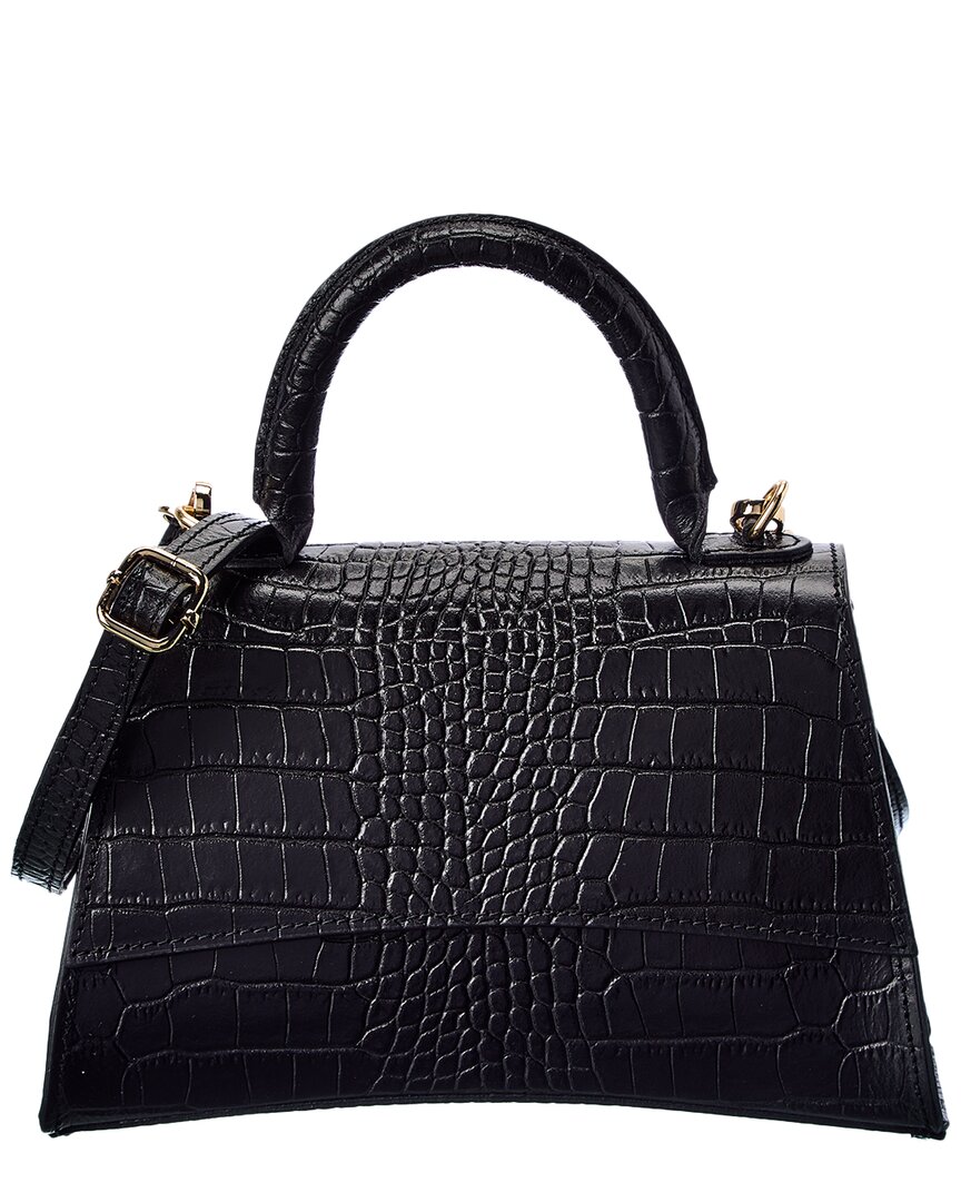 Persaman New York Penelope Croc-embossed Leather Top Handle Satchel In Black