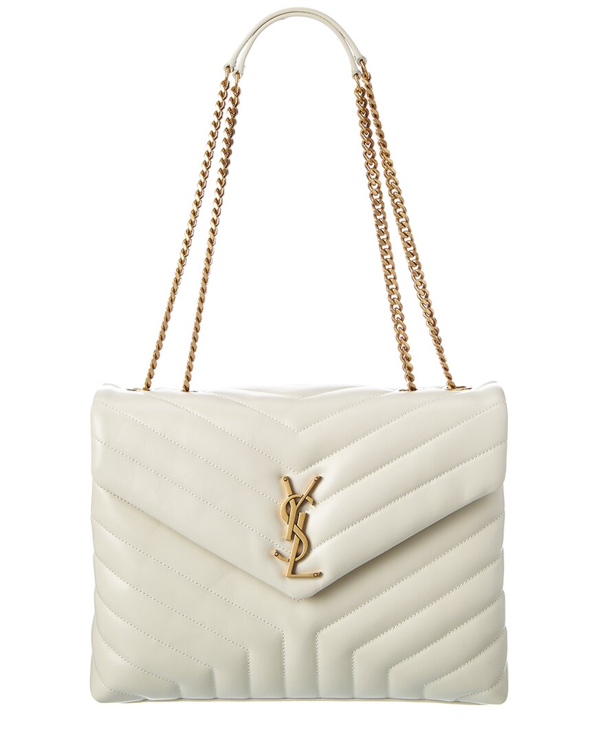 Saint Laurent Loulou Medium Matelasse Y Leather Chain Satchel In White