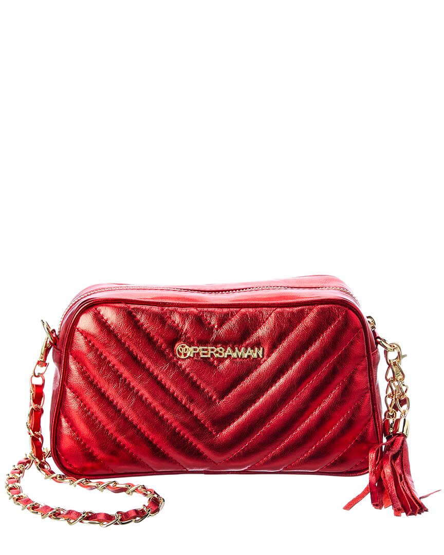 Persaman New York Felice Metallic Quilted Leather Crossbody In Red