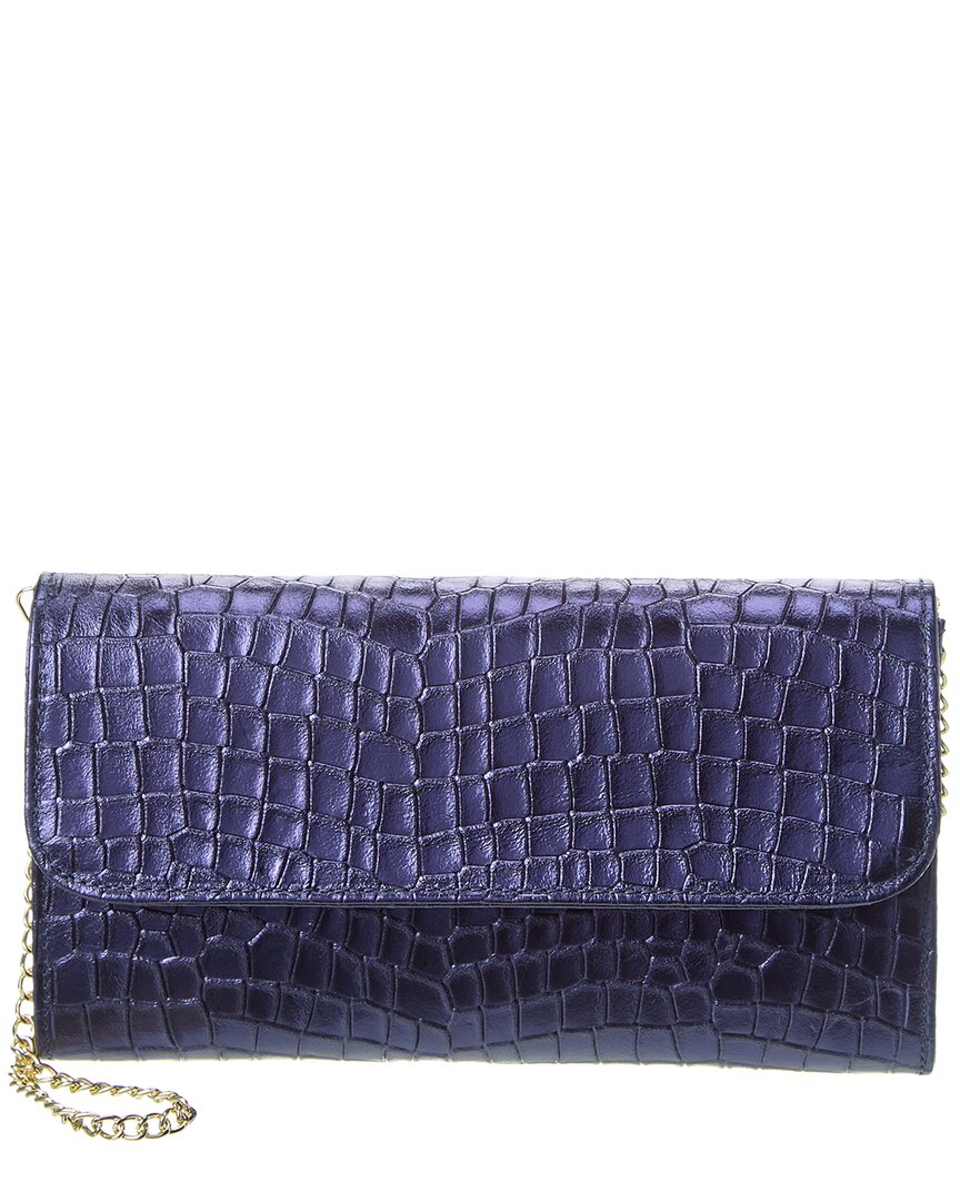 Persaman New York Lucie Croc-embossed Leather Clutch In Blue