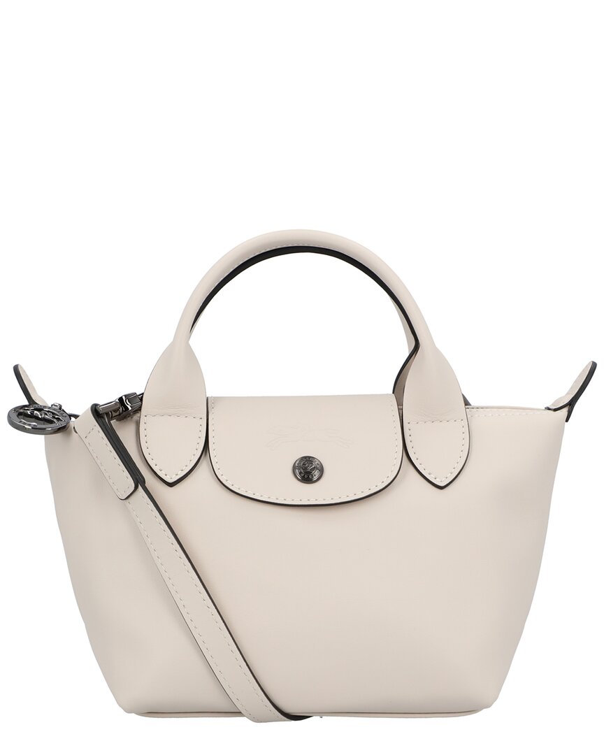 Longchamp Le Pliage Leather Crossbody In White