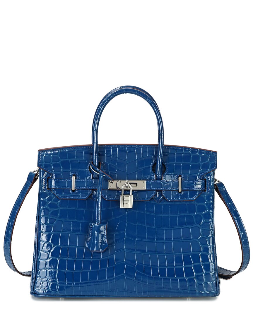 Tiffany & Fred Paris Large Croc-embossed Leather Satchel In Blue
