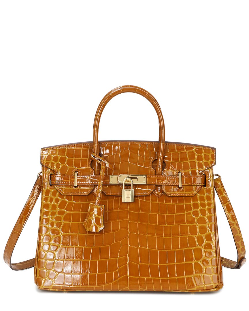 Tiffany & Fred Paris Large Croc-embossed Leather Satchel In Brown