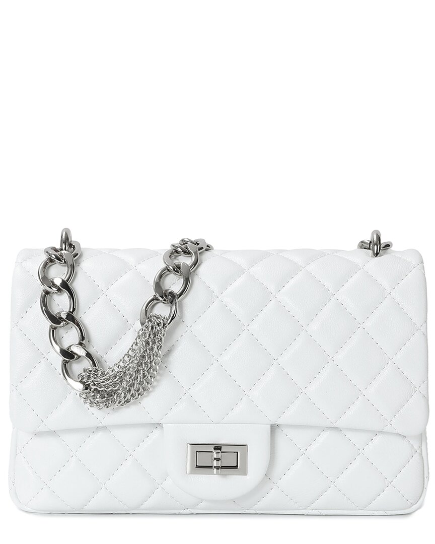Tiffany & Fred Paris Elegant Quilted Leather Chain Shoulder Bag In White