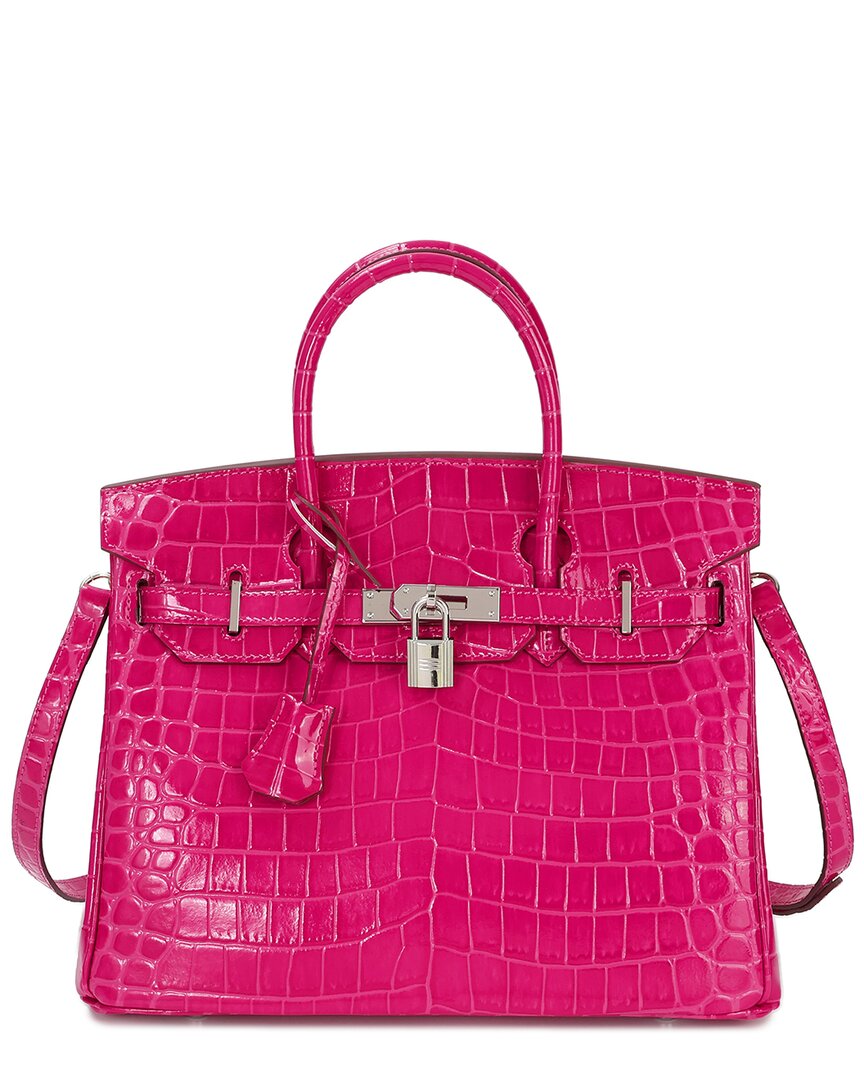Tiffany & Fred Paris Large Croc-embossed Leather Satchel In Pink