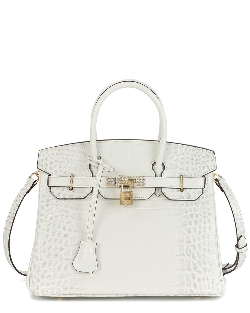 Tiffany & Fred Paris Large Croc-embossed Leather Satchel In White
