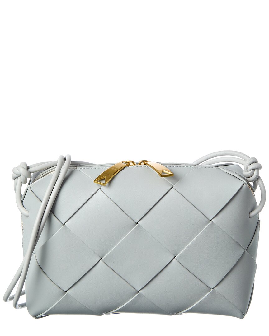 Tiffany & Fred Paris Smooth Woven Leather Messenger Bag In Gray