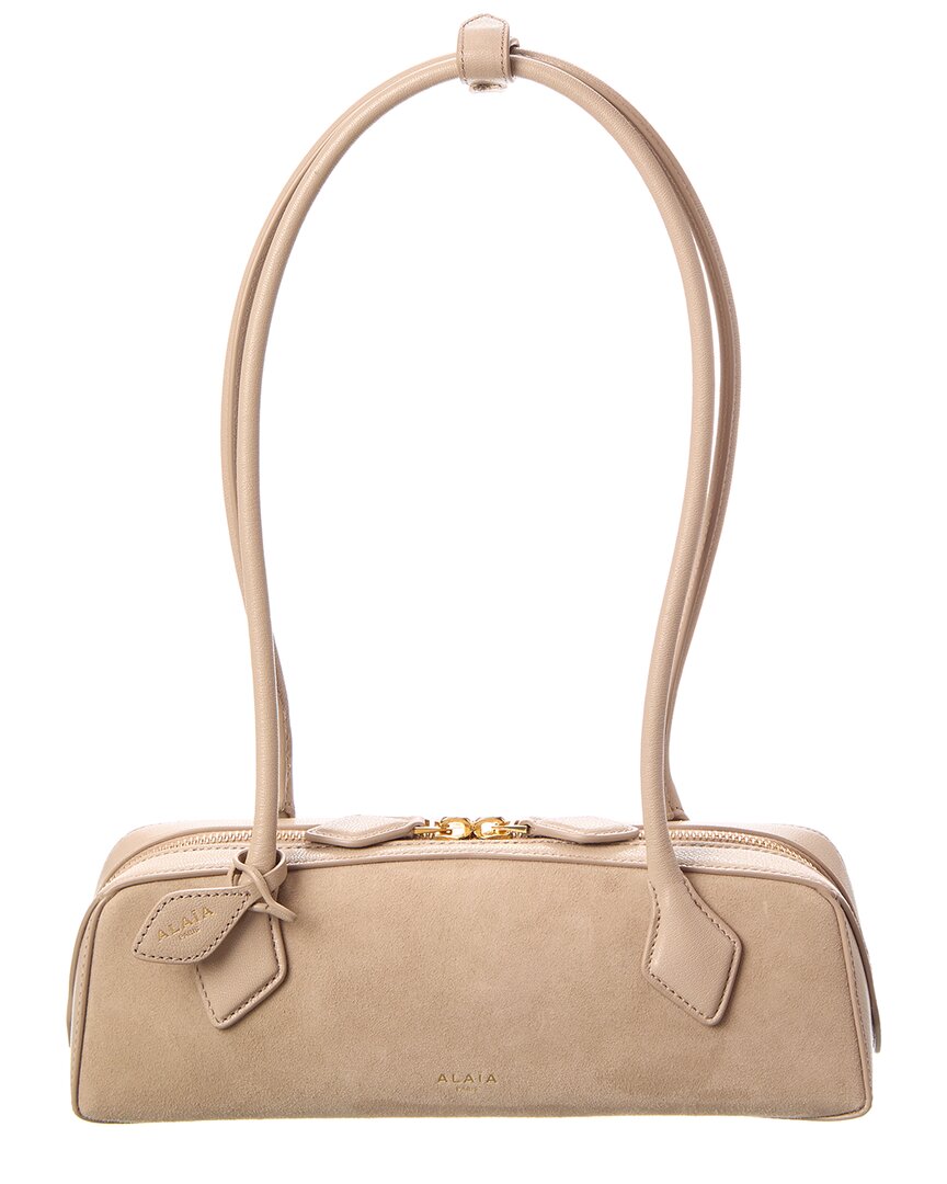 Alaïa Alaia Le Teckel Suede & Leather Shoulder Bag In Sand