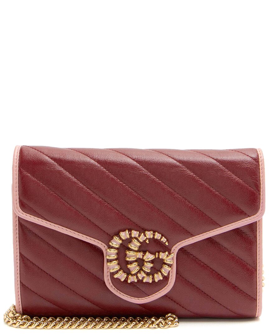 Gucci Pink Matelasse Leather Crystal Torchon Gg Marmont Mini Chain Bag (authentic Pre-loved)