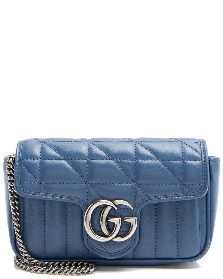 Gucci Blue Mixed Matelasse Leather Gg Marmont Aria Mini Flap Bag (authentic Pre-loved) In Blue