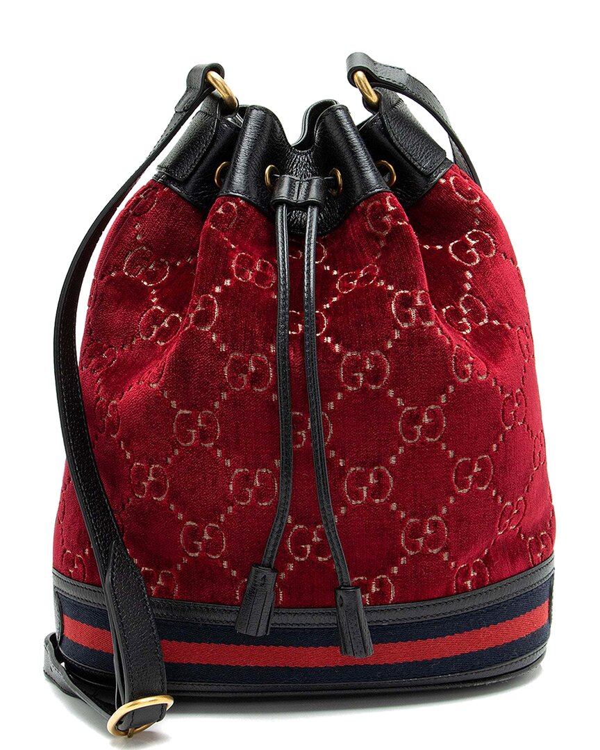 Gucci Black Gg Velvet Web Bucket Bag (authentic Pre-loved)