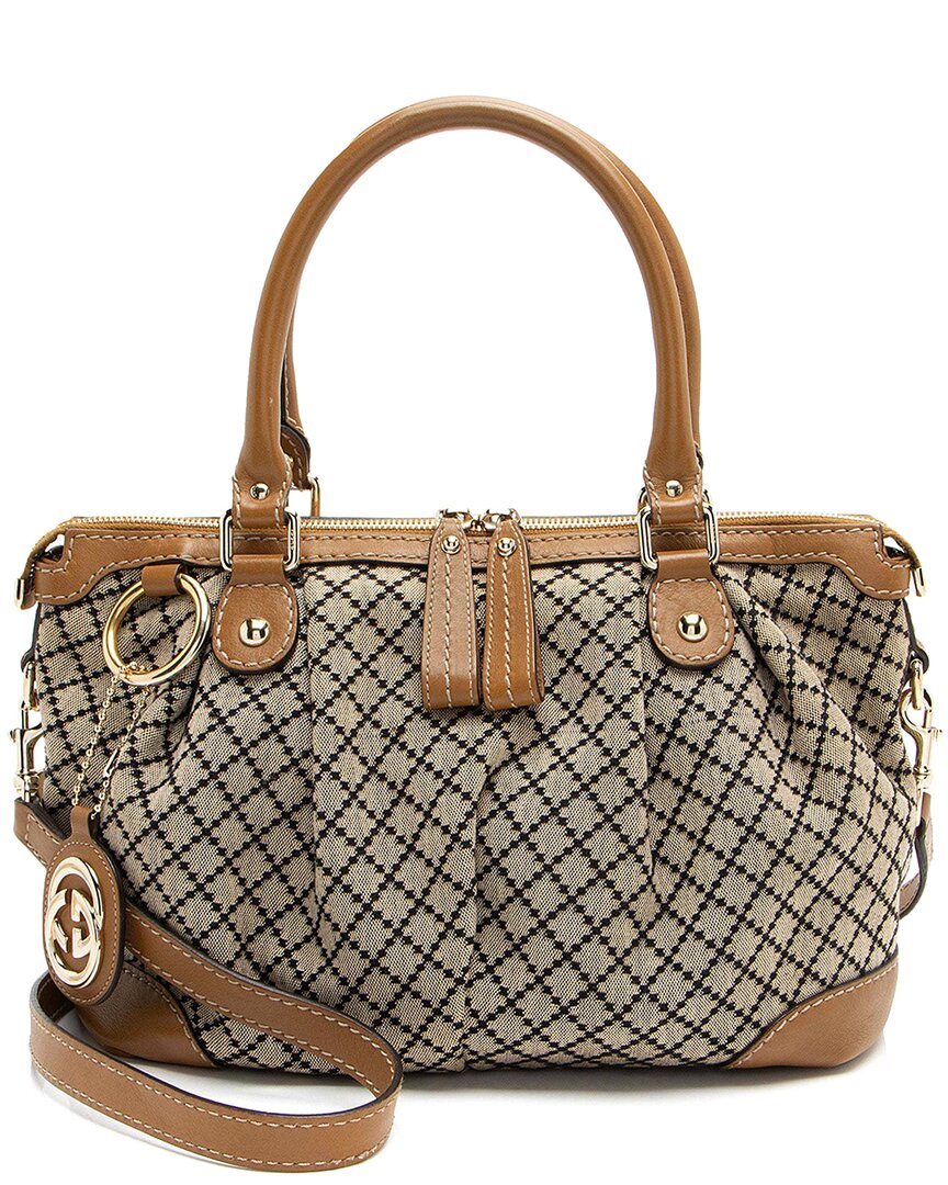 Gucci Brown Canvas Diamante Sukey Medium Satchel (authentic Pre-loved)