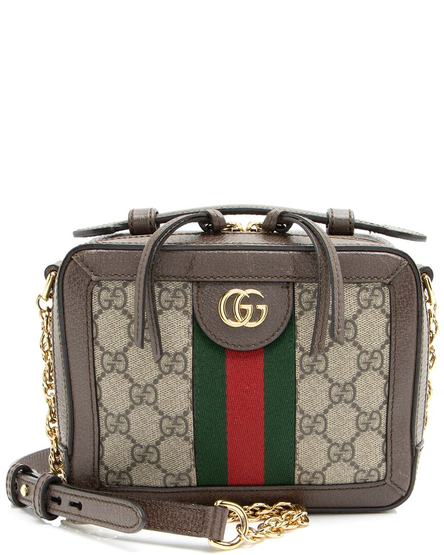 Gucci Brown Gg Supreme Canvas Ophidia Top Handle Mini Chain Shoulder Bag (authentic Pre-loved)