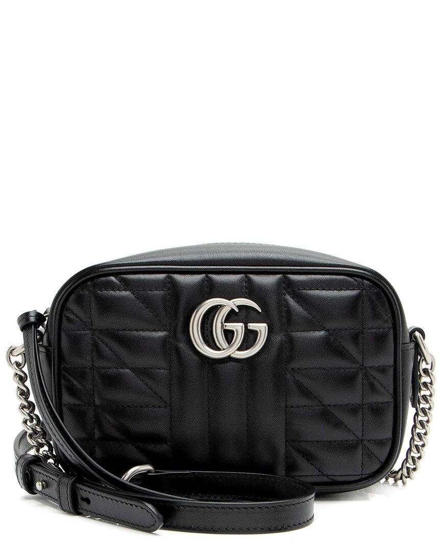 Gucci Black Mixed Matelasse Leather Gg Marmont Aria Mini Camera Bag (authentic Pre-loved)