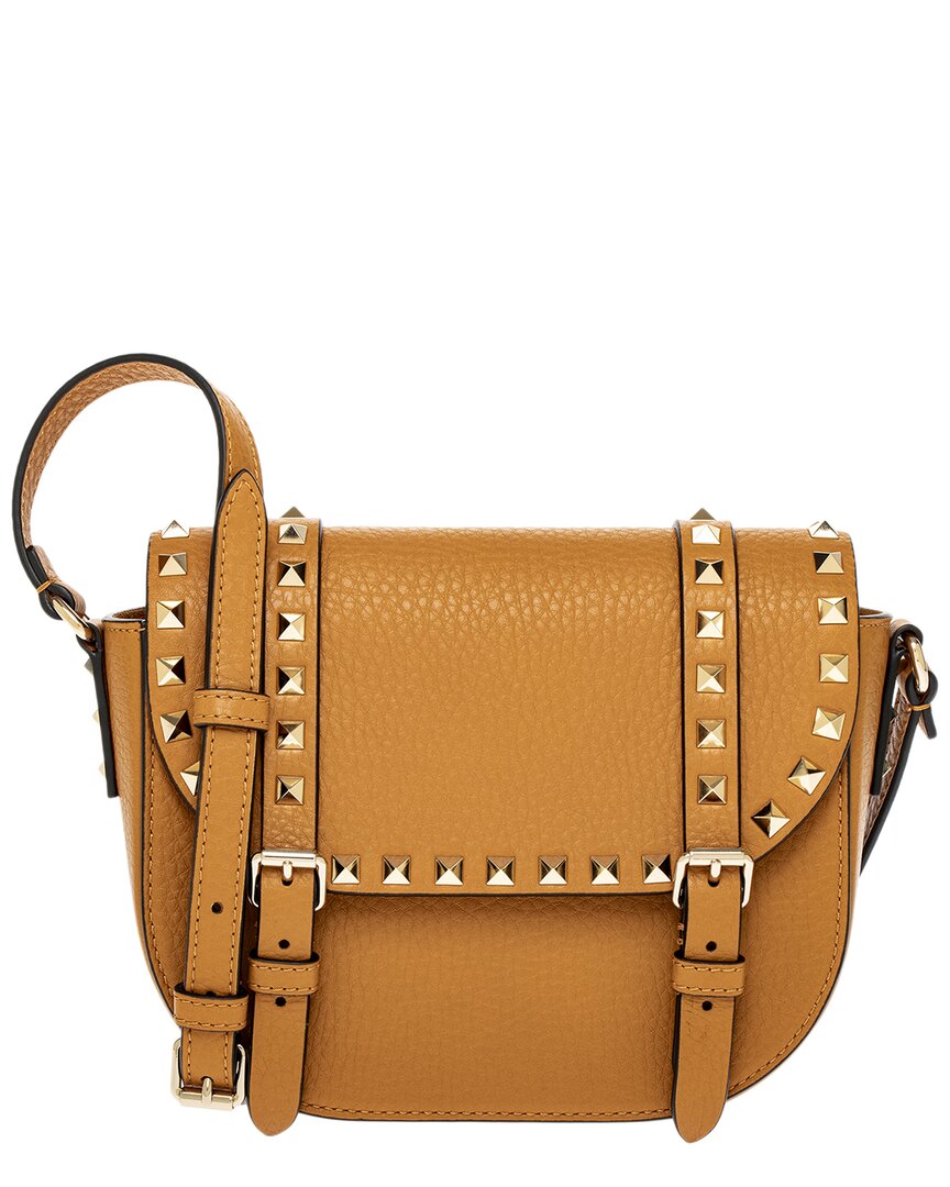 Valentino Garavani Valentino Rockstud Small Leather Crossbody In Brown