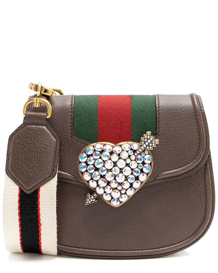 Gucci Brown Leather Crystal Heart Linea Totem Small Crossbody (authentic Pre-  Loved)