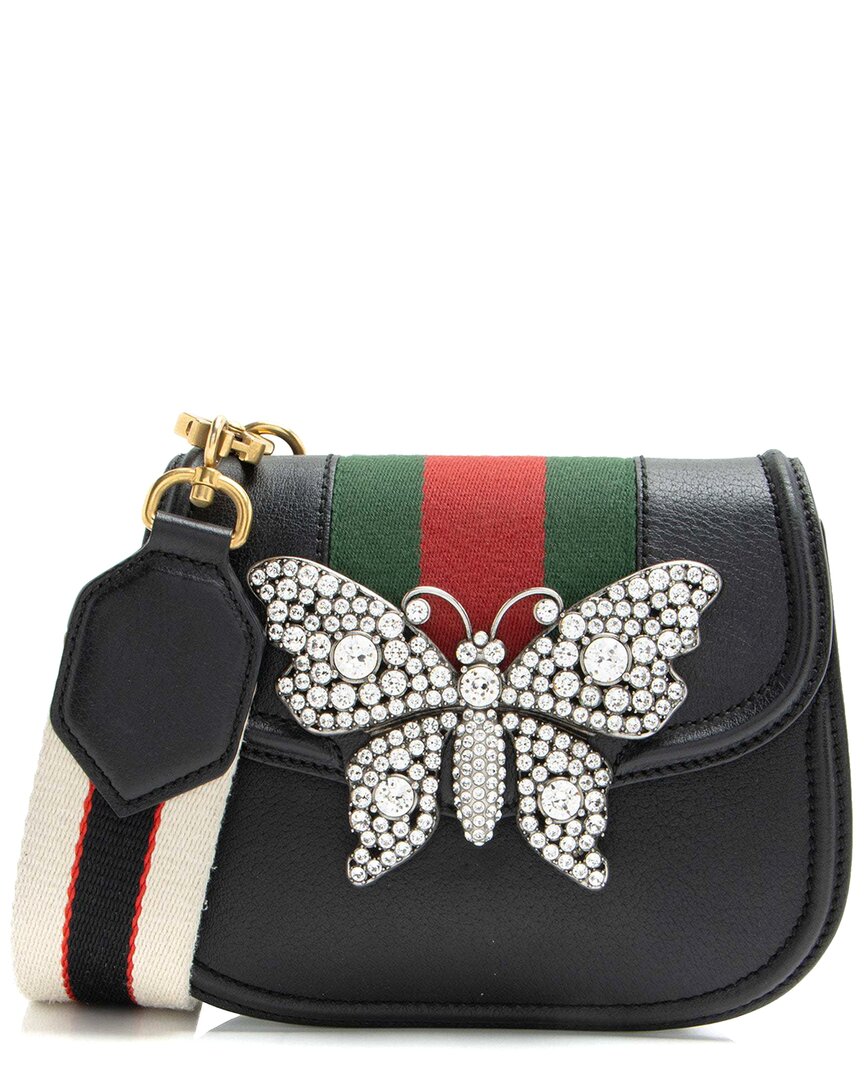 Gucci Black Leather Crystal Butterfly Linea Totem Small Crossbody (authentic Pre-loved)