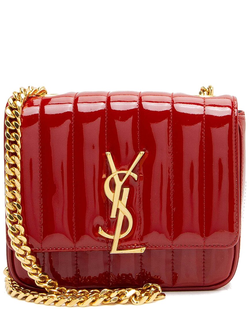 Saint Laurent Red Patent Leather Monogram Vicky Small Shoulder Bag (authentic Pre-loved)