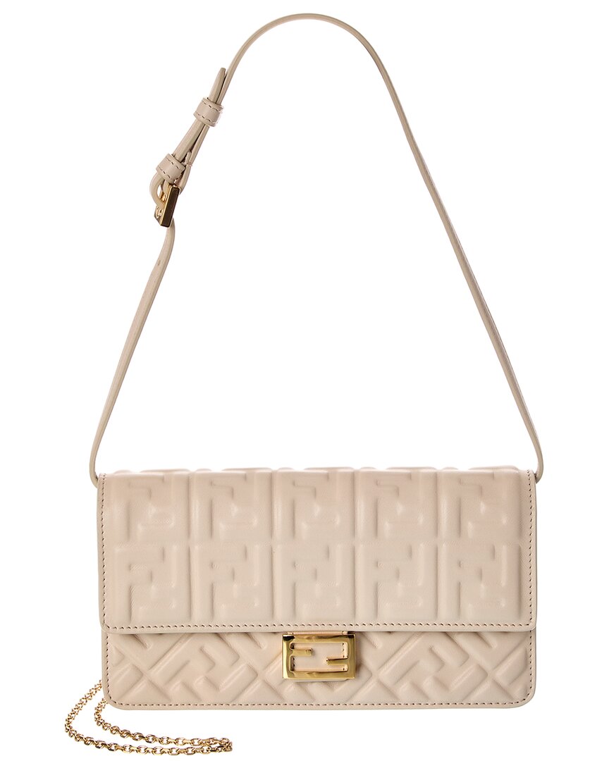 Fendi Dnu Inv  Baguette Ff Leather Wallet On Chain In Pink