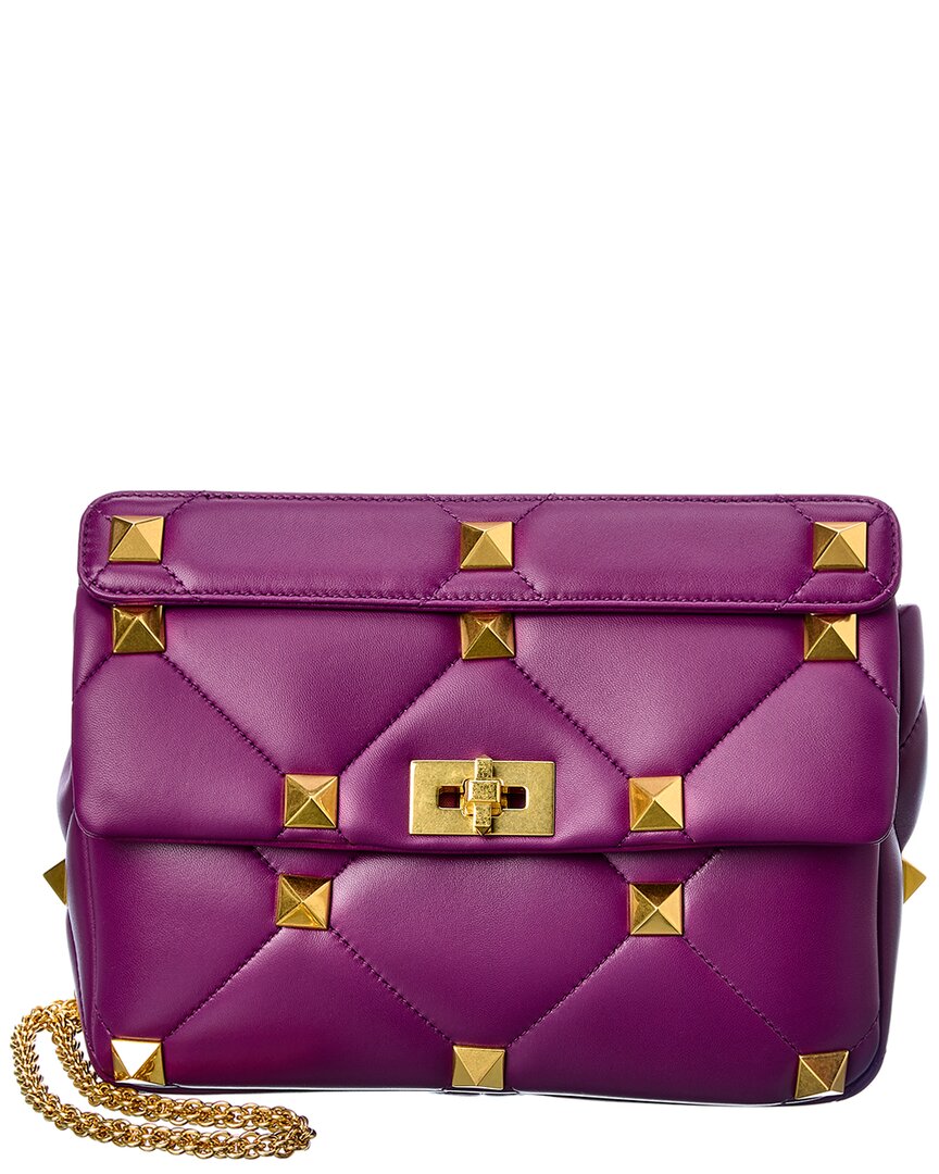 Valentino Garavani Roman Stud leather clutch bag - Purple