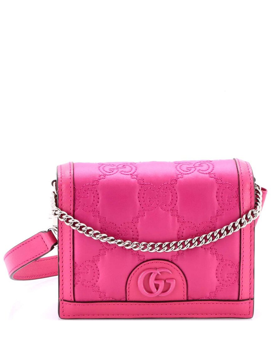 Gucci Pink Nylon & Leather Gg Marmont Flap Messenger Bag Gg Matelasse Mini (authentic Pre-loved) In Pink